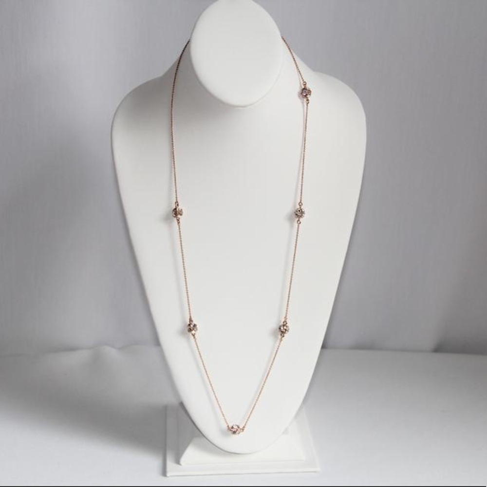 💖KATE SPADE Lady Marmalade Diamond Crystal Statement Scatter Long Necklace Rose - Picture 2 of 6